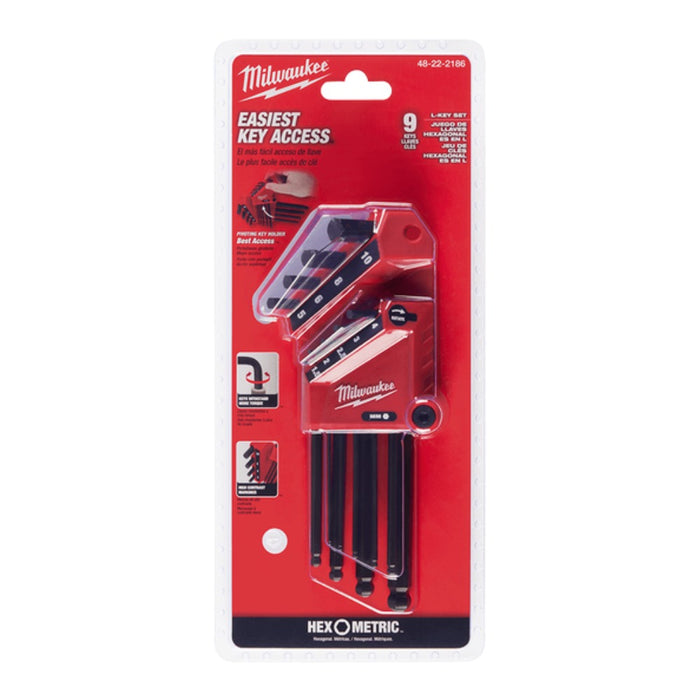 Milwaukee 48222186 9 Piece Metric L-Style with Ball End Hex Key Set