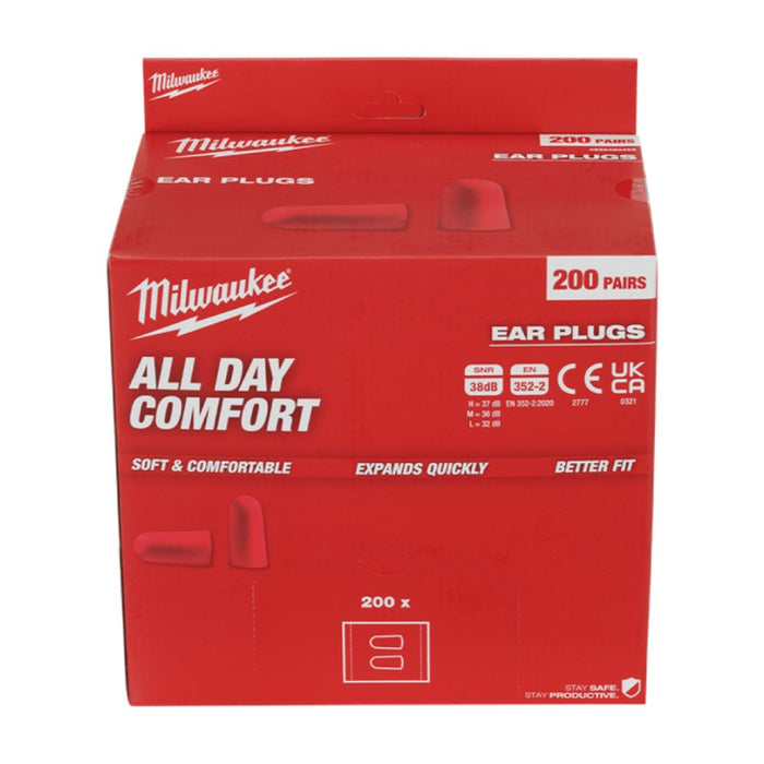 Milwaukee 48733007 200 Pack Tapered Uncorded Earplugs