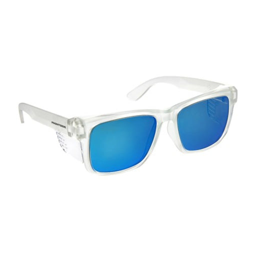 frontside-6513-polarised-blue-revo-lens-safety-glasses-with-clear-frame.jpg