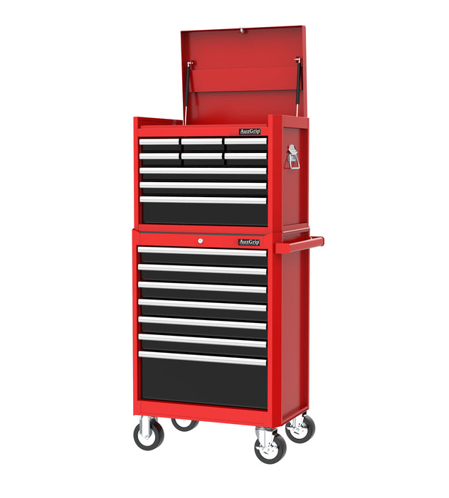Auzgrip A10001 26" 16 Drawer Red & Black Tool Chest & Roller Cabinet Trolley Combo