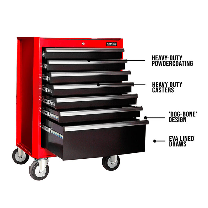 Auzgrip A10001 26" 16 Drawer Red & Black Tool Chest & Roller Cabinet Trolley Combo