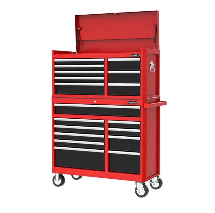 Auzgrip A10006 42" 18 Drawer Red & Black Tool Chest & Roller Cabinet Trolley Combo