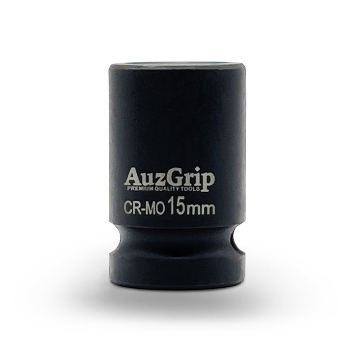 AuzGrip 15mm Metric 6 Point 1/2 inch Standard Impact Socket Set Front