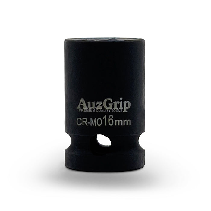 AuzGrip 16mm Metric 6 Point 1/2 inch Standard Impact Socket Set Front