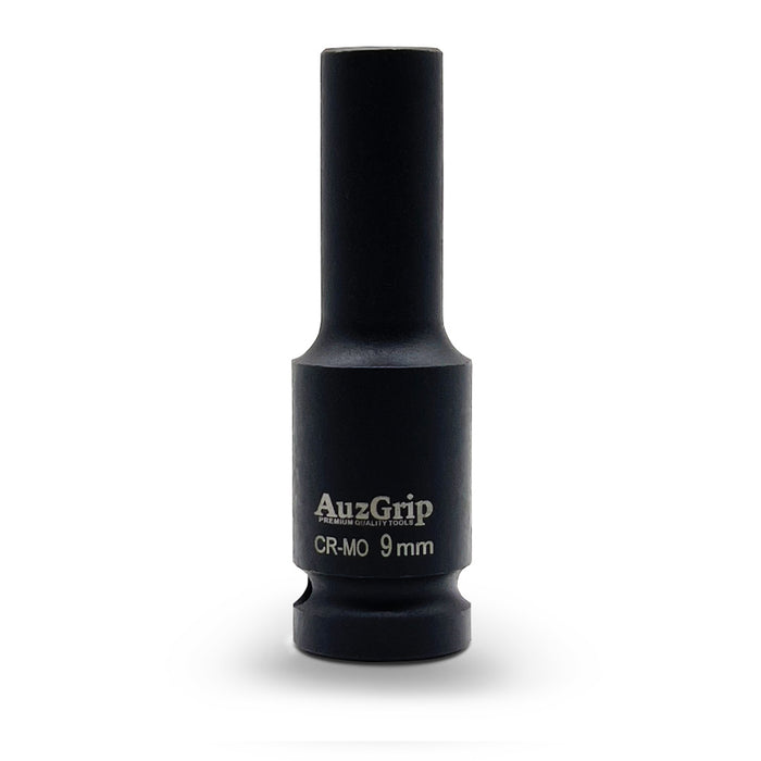 AuzGrip 9mm Metric 6 Point 1/2 inch Deep Impact Socket Set Front
