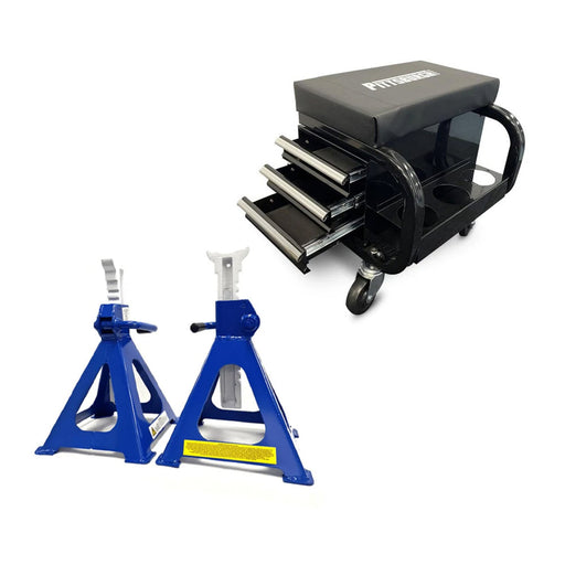 AuzGrip A19041 5T Jack Stands (Pair) and Pittsburgh P20304 Roller Seat Bundle