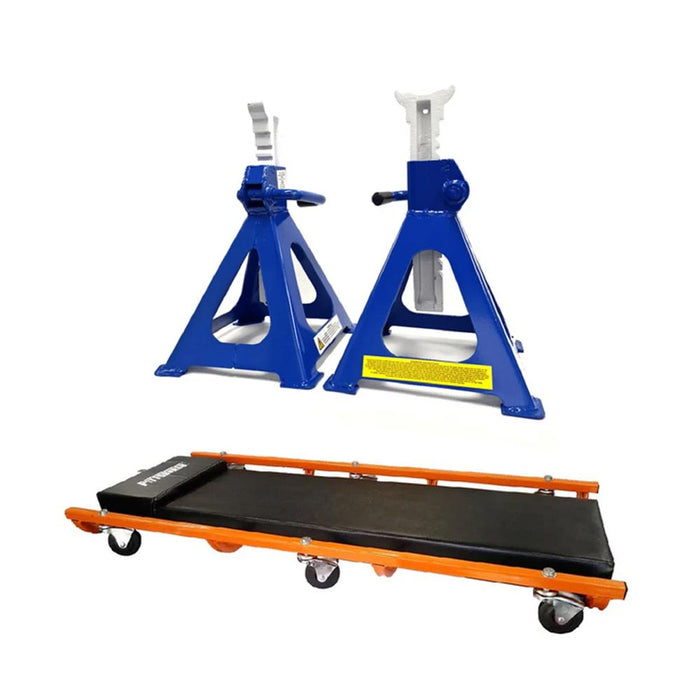 AuzGrip A19041 5T Ratchet Jack Stands (Pair) + Pittsburgh 20314 Mechanics Creeper Bundle