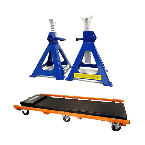 AuzGrip A19043 8T Ratchet Jack Stands (Pair) + Pittsburgh 20314 Mechanics Creeper Bundle
