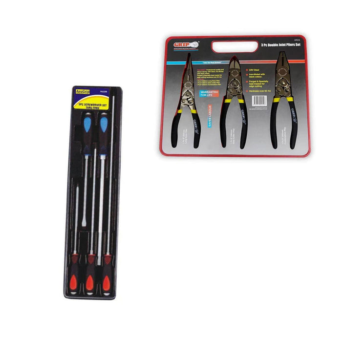 AuzGrip A63200 Tang-Thru Screwdriver Set and Grip 57015 Plier Set Bundle