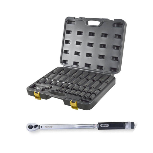 AuzGrip A70515 Torque Wrench and A84618 34pc SAE Impact Socket Set Bundle