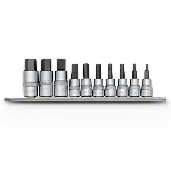 AuzGrip A71084 10 Piece SAE 3/8 Inch and 1/2 Inch Square Drive Hex Bit Socket Set Front