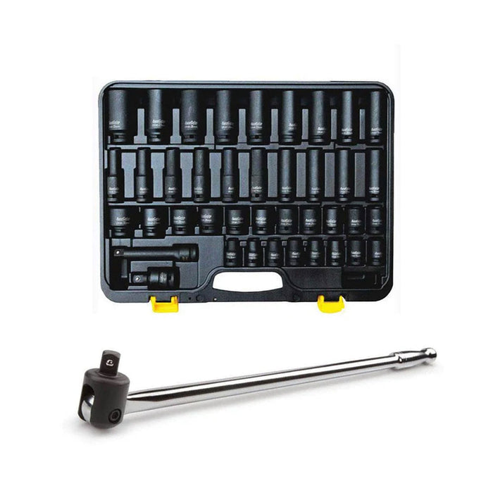 AuzGrip A84401 40pc 1/2" Metric Impact Socket Set and A67300 Breaker Bar Bundle