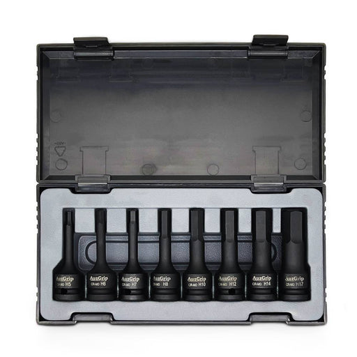AuzGrip A84601 8 Piece Metric 1/2in Square Drive In-Hex Bit Socket Set Front