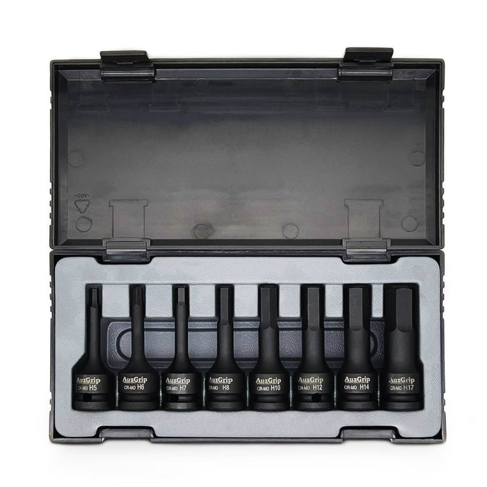 AuzGrip A84601 8 Piece Metric 1/2in Square Drive In-Hex Bit Socket Set Front
