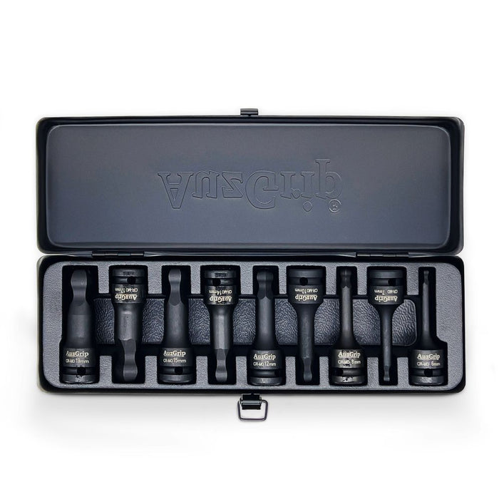 AuzGrip A84605 9 Piece Metric 1/2inch Square Drive Ball End Hex Bit Impact Socket Set PackageC