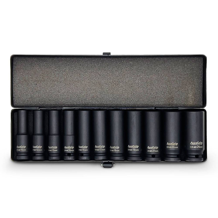 AuzGrip A84612 11 Piece Metric 6 Point Deep Impact Socket Set Front