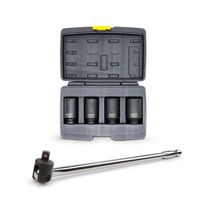 AuzGrip A84614 4pc Hub Nut Deep Impact Socket Set and A67300 Breaker Bar Bundle