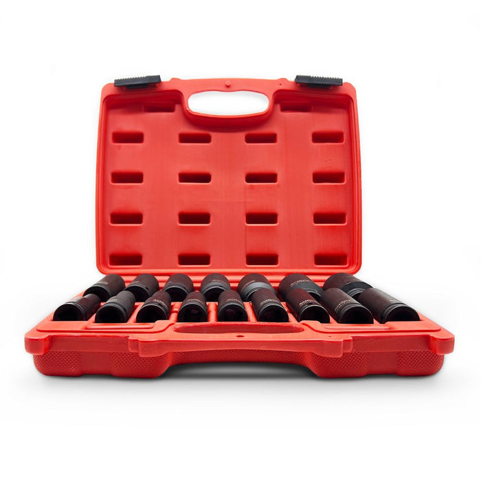 AuzGrip A84616 16 Piece Metric 6 Point 1/2 Inch Square Drive Deep Impact Socket Set Front 1