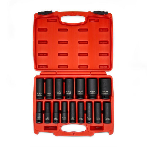 AuzGrip A84616 16 Piece Metric 6 Point 1/2 Inch Square Drive Deep Impact Socket Set Front