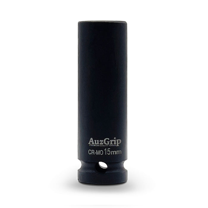 AuzGrip A84708 15mm Metric 6 Point 1/2 Inch Square Drive Deep Impact Socket Front
