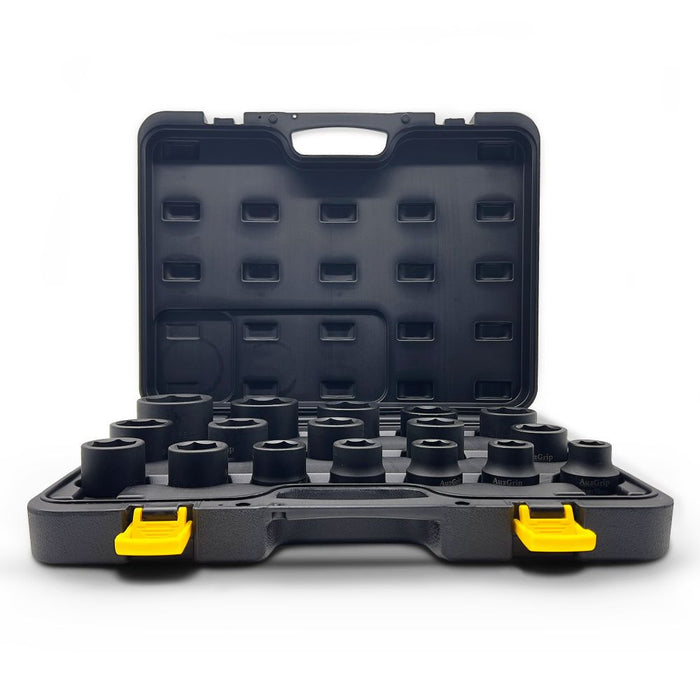 AuzGrip A86602 17 Piece Metric 6 Point 3/4inch Square Drive Impact Socket Set Front1