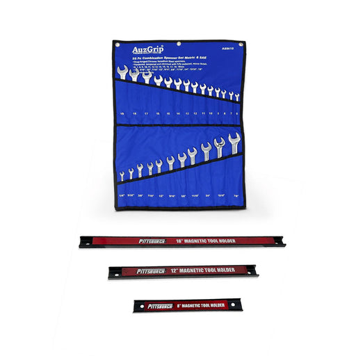 AuzGrip A89610 25pc Combination Spanner Set + Pittsburgh P67446 Magnetic Tool Holder Set Bundle