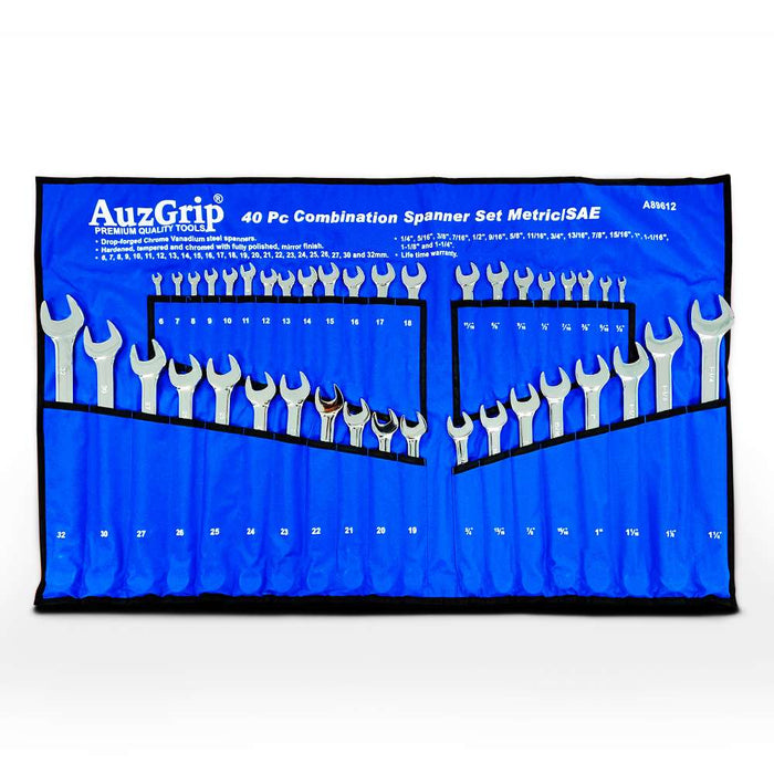 AuzGrip A89612 40 Piece Metric and SAE Combination Spanner Set PackageA