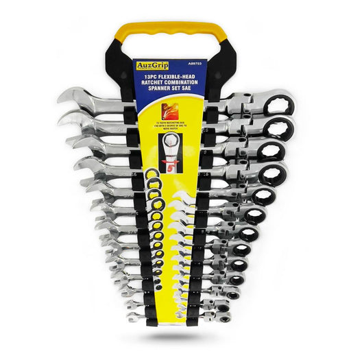 AuzGrip A89703 13 Piece SAE Flexible Combination Ratchet Spanner Set Front