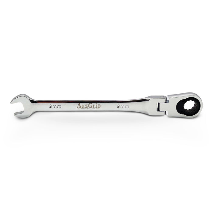 AuzGrip A89716 9mm Flexible Open End Ring Combination Ratchet Spanner Front