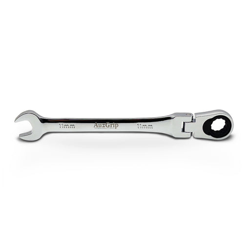AuzGrip A89718 11mm Flexible Open End Ring Combination Ratchet Spanner Front