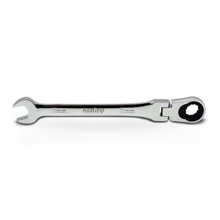 AuzGrip A89718 11mm Flexible Open End Ring Combination Ratchet Spanner Front