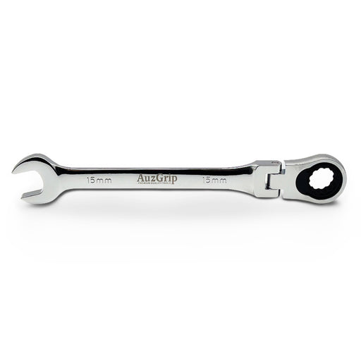 AuzGrip A89722 15mm Flexible Open End Ring Combination Ratchet Spanner Front