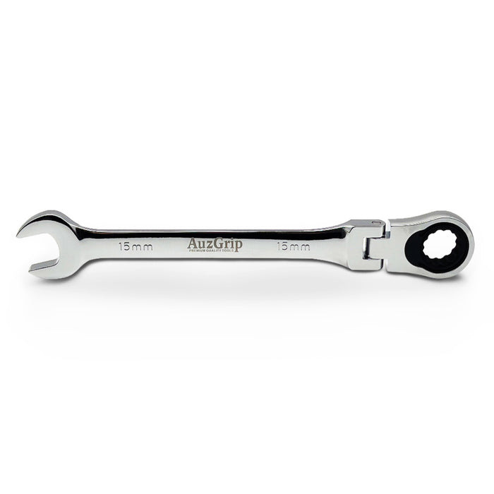 AuzGrip A89722 15mm Flexible Open End Ring Combination Ratchet Spanner Front