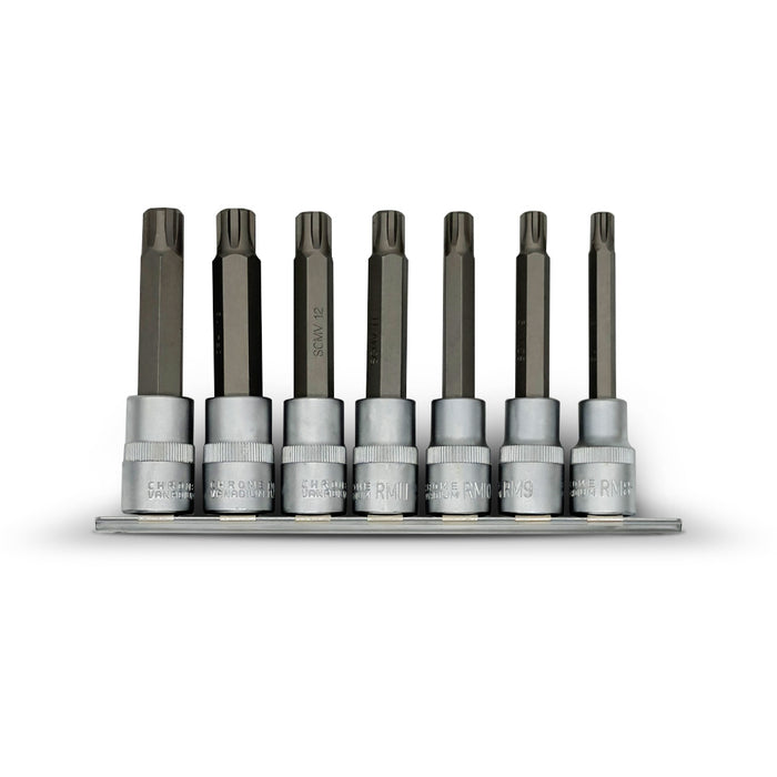 AuzGrip A70975 7 Piece 100mm 1/2" Square Drive Ribe Socket Bit Set