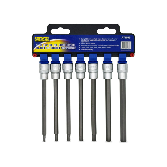 AuzGrip A71009 7 Piece Metric 3/8" Square Drive Long Reach In-Hex Bit Socket Set