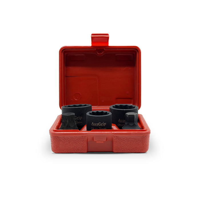 AuzGrip A84680 5 Piece Metric 12 Point 1/2" Square Drive European Hub Wheel Impact Socket Set
