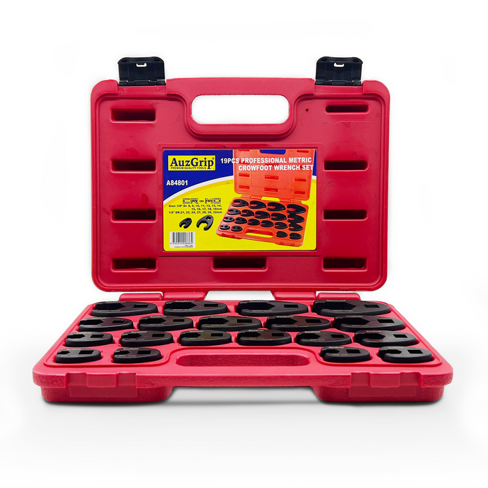 AuzGrip A84801 19 Piece 3/8'' & 1/2'' Square Drive Crowfoot Impact Wrench Set