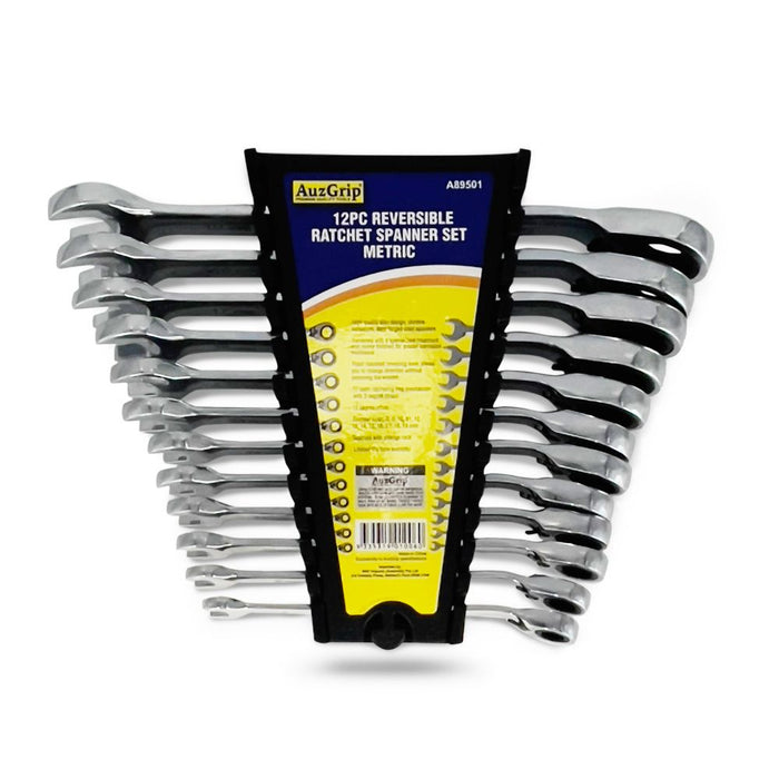 AuzGrip A89501 12 Piece Metric Reversible Ratchet Combination Spanner Set