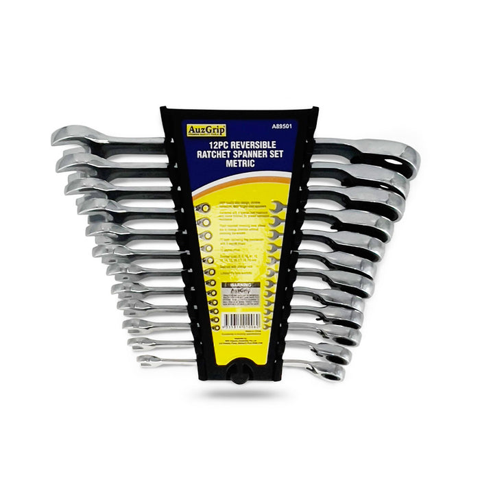 AuzGrip A89501 12 Piece Metric Reversible Ratchet Combination Spanner Set