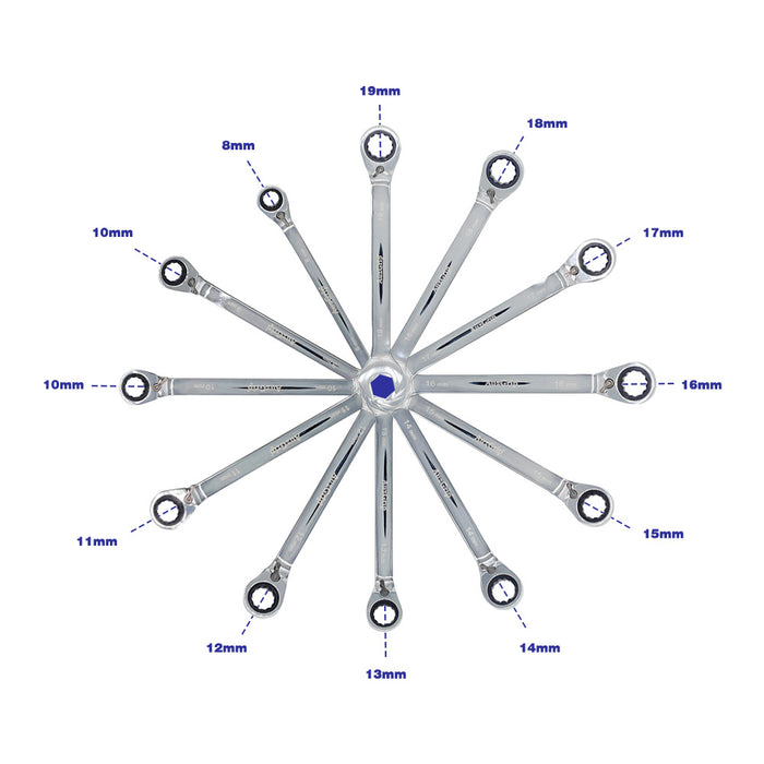 AuzGrip A89501 12 Piece Metric Reversible Ratchet Combination Spanner Set