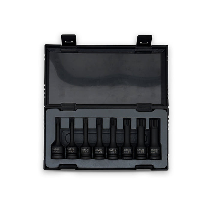 Auzgrip A84609 8 Piece 78mm 1/2'' Square Drive Triple Square Bit Impact Socket Set