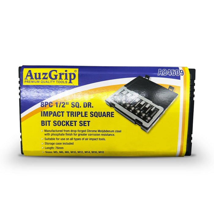 Auzgrip A84609 8 Piece 78mm 1/2'' Square Drive Triple Square Bit Impact Socket Set