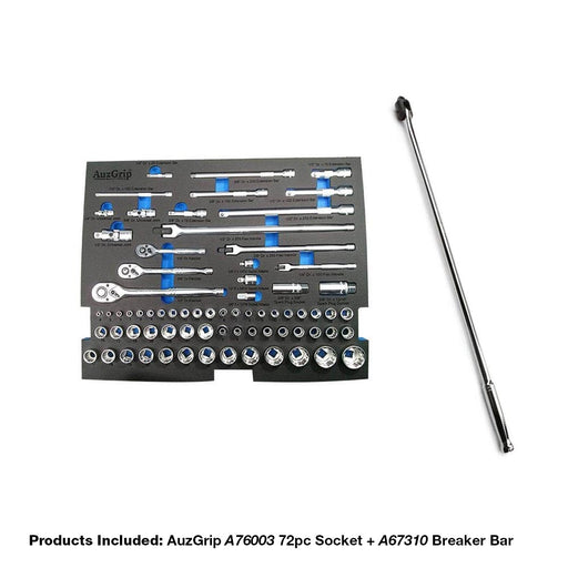 Crowfoot and Breaker Combo: AuzGrip A76003 72pc Socket + A67310 Breaker Bar