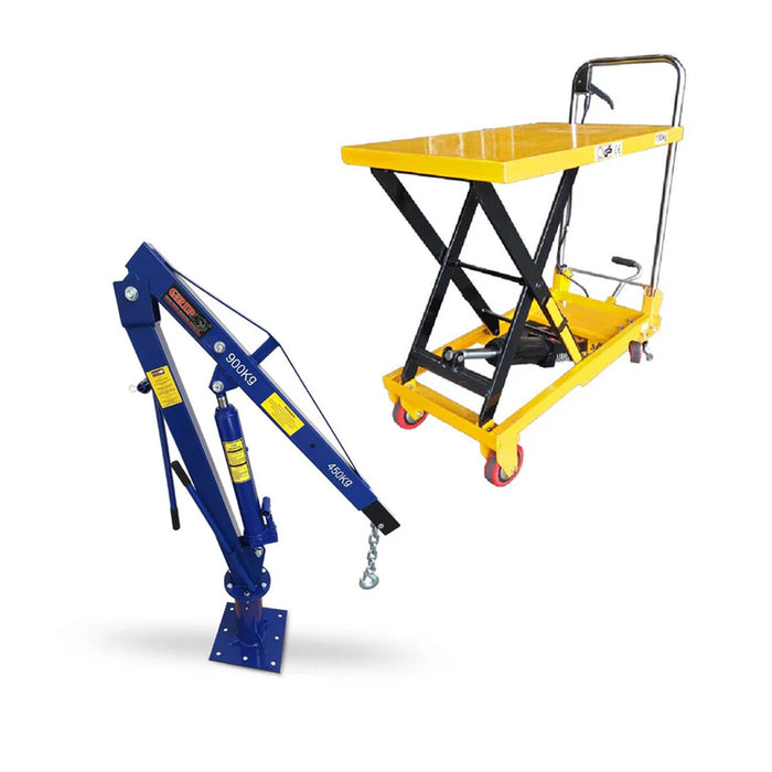 Grip 18084 900kg Ute Crane and 52011 500kg Scissor Lift Table Bundle