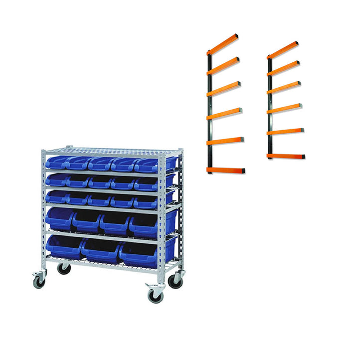 Grip 29391 Mobile Bin Rack and Pittsburgh P30001 Storage Rack Bundle