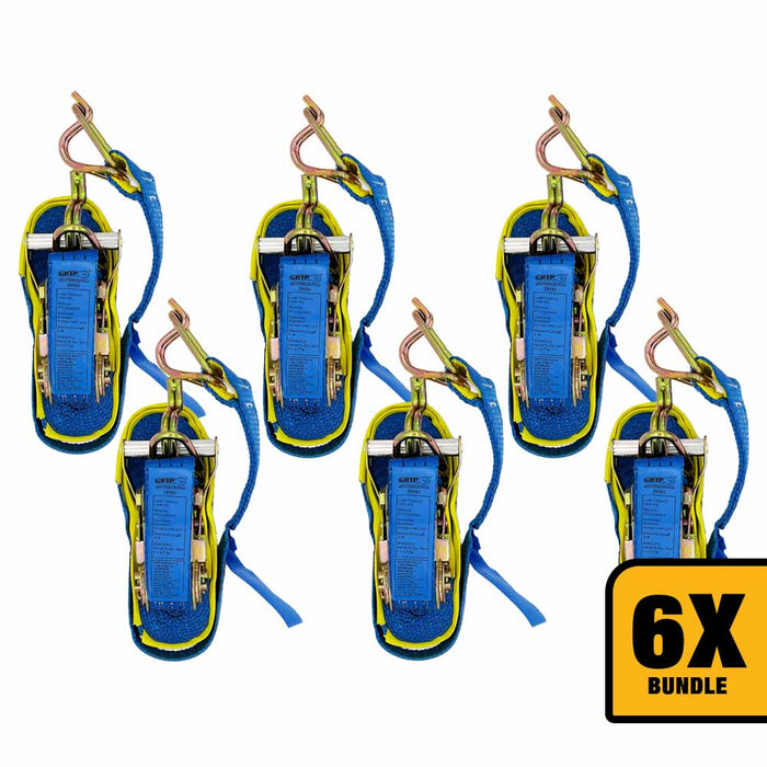 Grip 28582 1500kg (1.5T) 37mm X 6M Ratchet Tie Down Strap - Bundle of 6