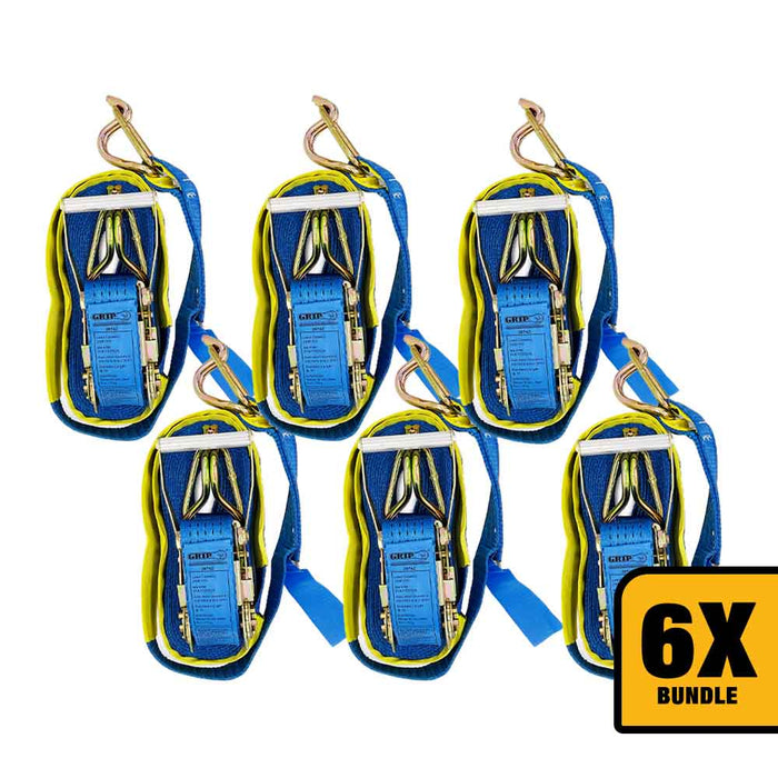 Grip 28742 2500kg (2.5T) 50mm X 9M Ratchet Tie Down Strap - Bundle of 6