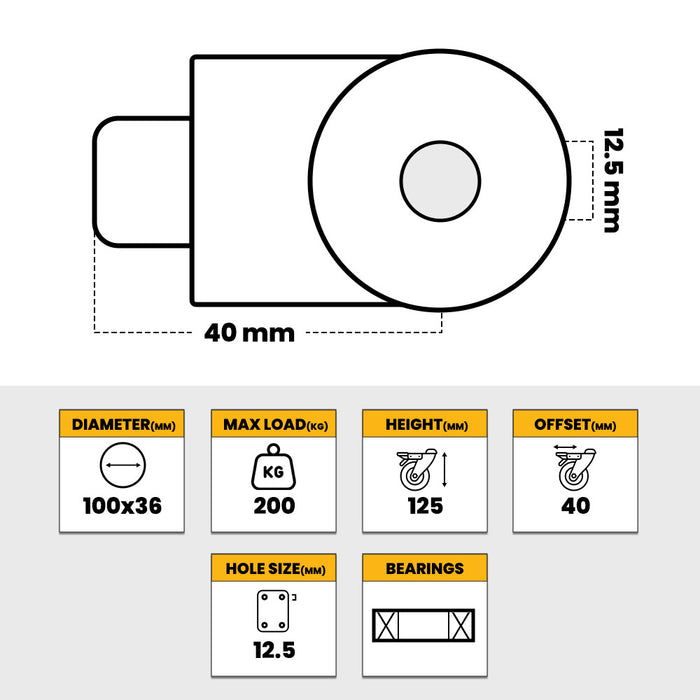 Grip 41982 100mm 200kg Industrial Blue Nylon Swivel Castor with Brake