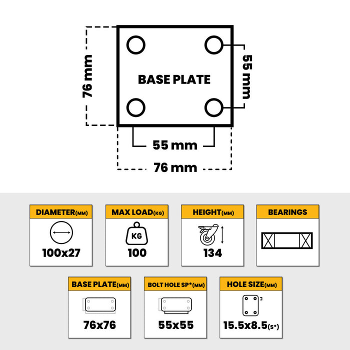 Grip 42008 100mm 100kg Institutional Grey TPR Fixed Castor