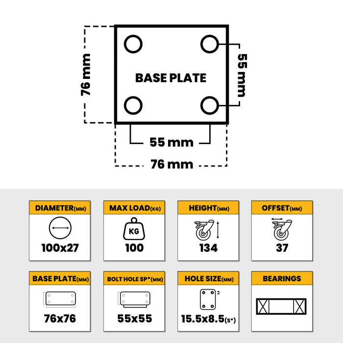 Grip 42009 100mm 100kg Institutional Grey TPR Swivel Castor